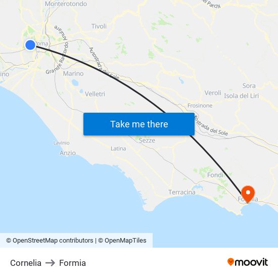 Cornelia to Formia map