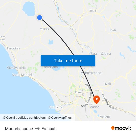 Montefiascone to Frascati map