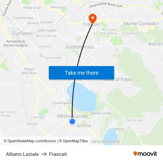 Albano Laziale to Frascati map