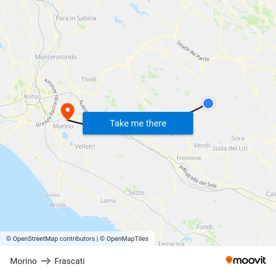 Morino to Frascati map