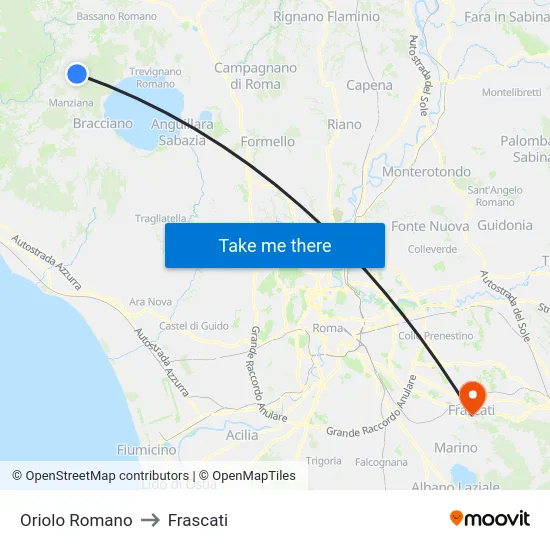 Oriolo Romano to Frascati map