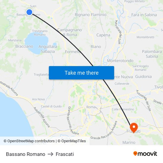 Bassano Romano to Frascati map