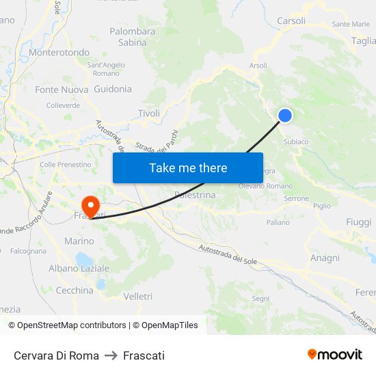 Cervara Di Roma to Frascati map