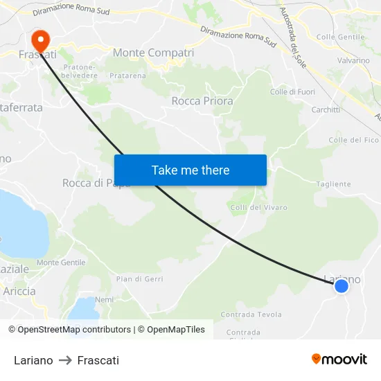 Lariano to Frascati map