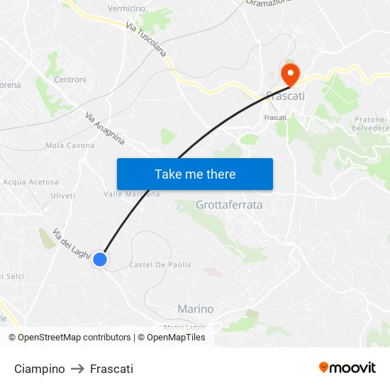 Ciampino to Frascati map