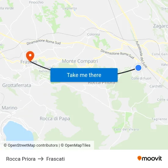 Rocca Priora to Frascati map