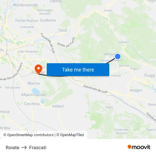 Roiate to Frascati map