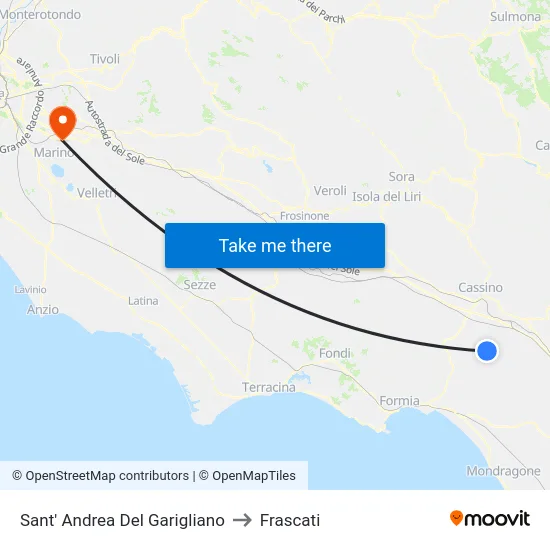 Sant' Andrea Del Garigliano to Frascati map