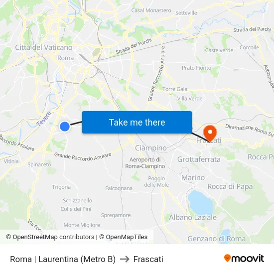 Roma | Laurentina (Metro B) to Frascati map