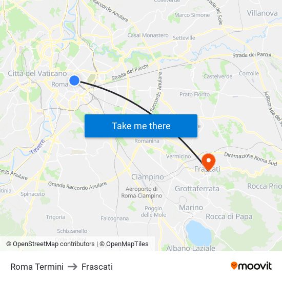 Roma Termini to Frascati map