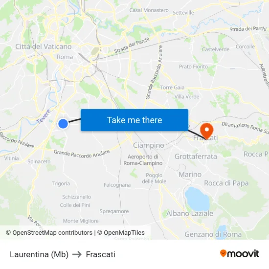 Laurentina (Mb) to Frascati map