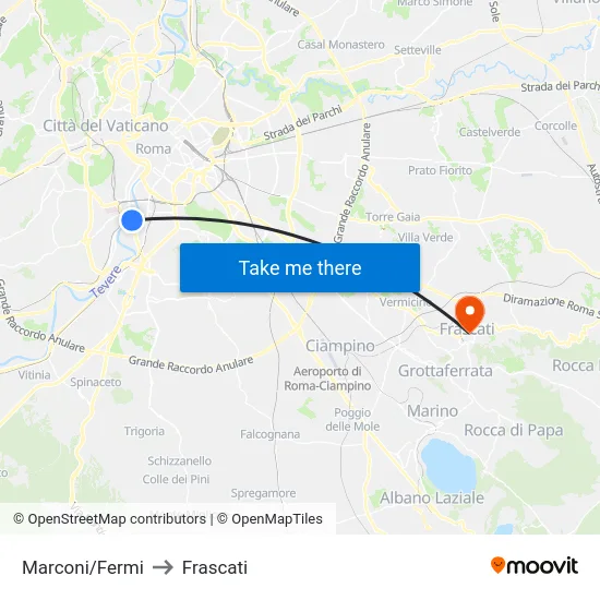 Marconi/Fermi to Frascati map