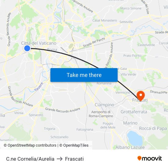 C.ne Cornelia/Aurelia to Frascati map