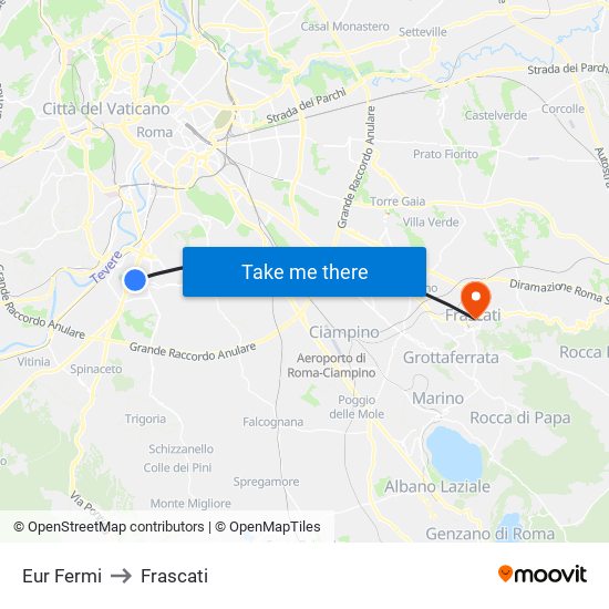 Eur Fermi to Frascati map