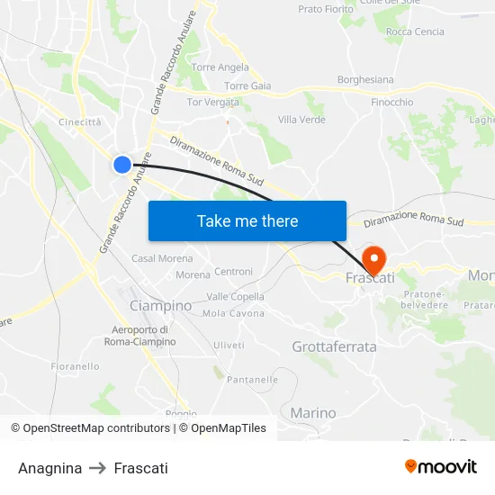 Anagnina to Frascati map