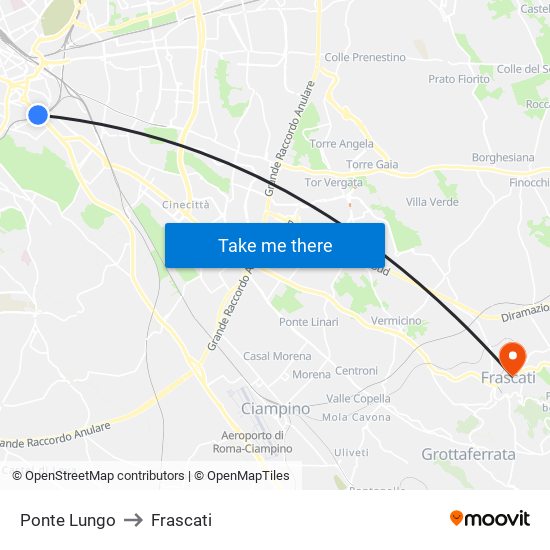 Ponte Lungo to Frascati map