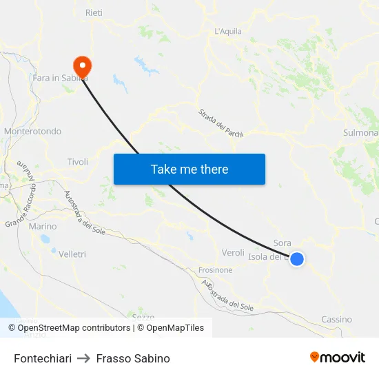 Fontechiari to Frasso Sabino map