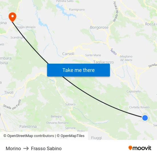 Morino to Frasso Sabino map