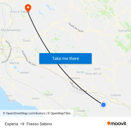 Esperia to Frasso Sabino map