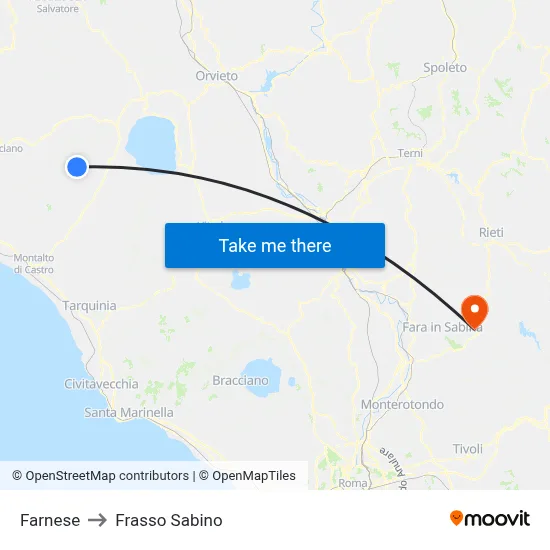 Farnese to Frasso Sabino map