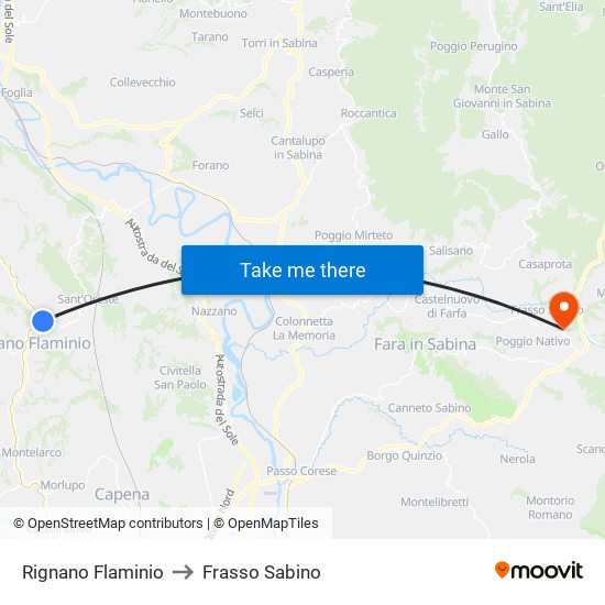 Rignano Flaminio to Frasso Sabino map