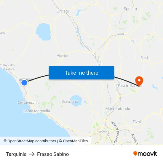 Tarquinia to Frasso Sabino map
