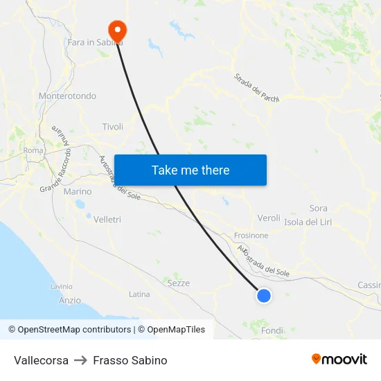 Vallecorsa to Frasso Sabino map