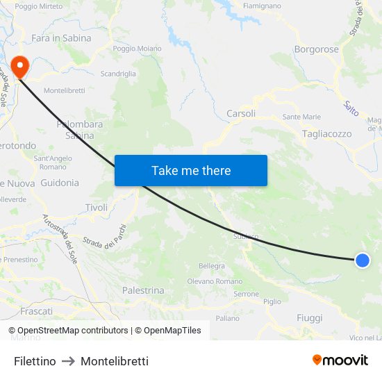 Filettino to Montelibretti map