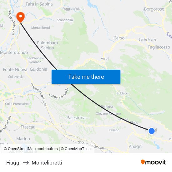 Fiuggi to Montelibretti map