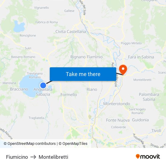 Fiumicino to Montelibretti map