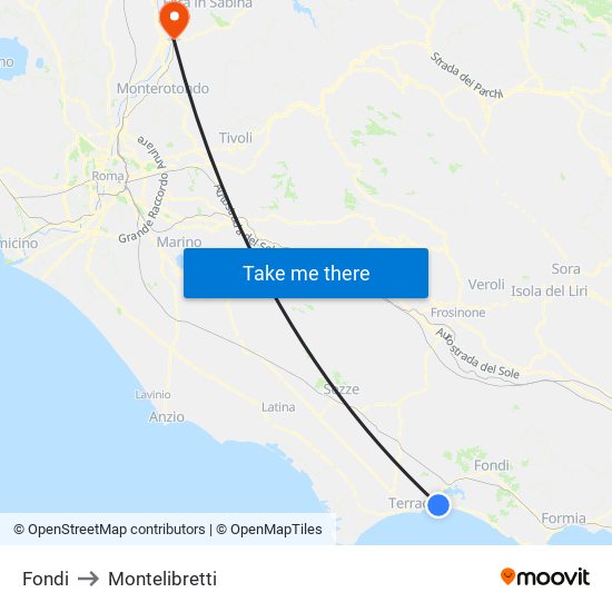 Fondi to Montelibretti map