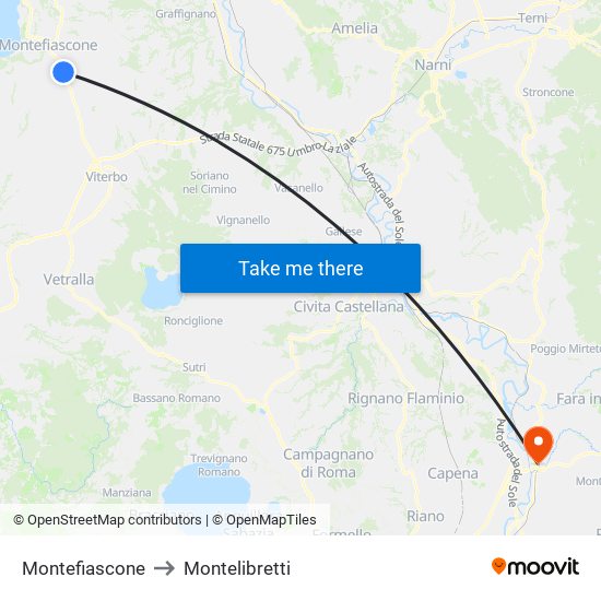 Montefiascone to Montelibretti map