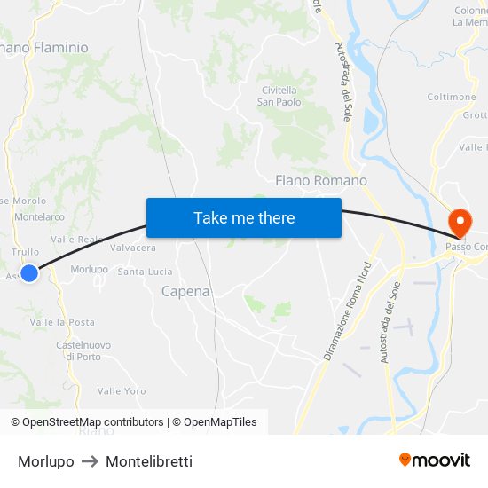 Morlupo to Montelibretti map