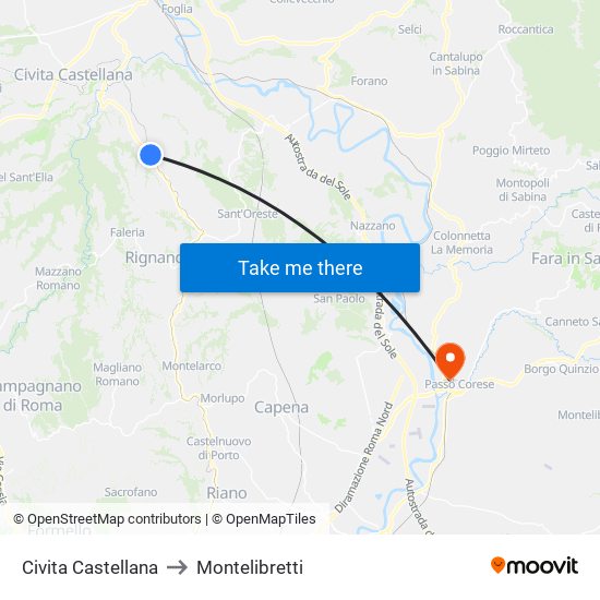 Civita Castellana to Montelibretti map