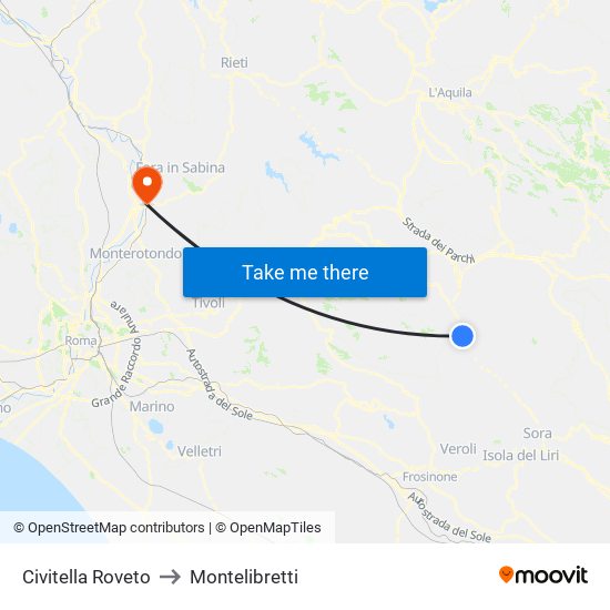Civitella Roveto to Montelibretti map