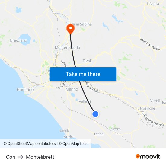 Cori to Montelibretti map