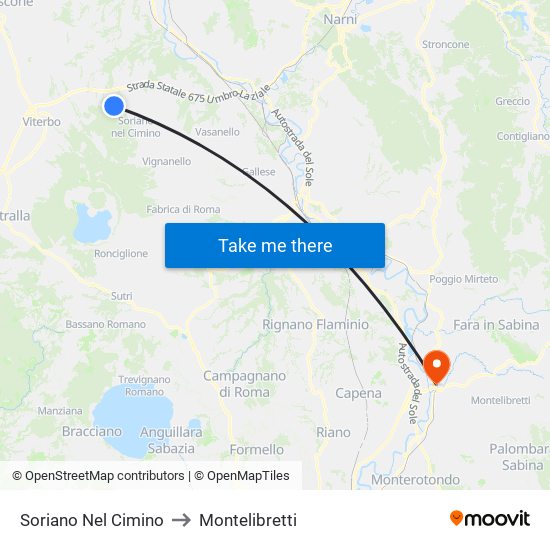 Soriano Nel Cimino to Montelibretti map
