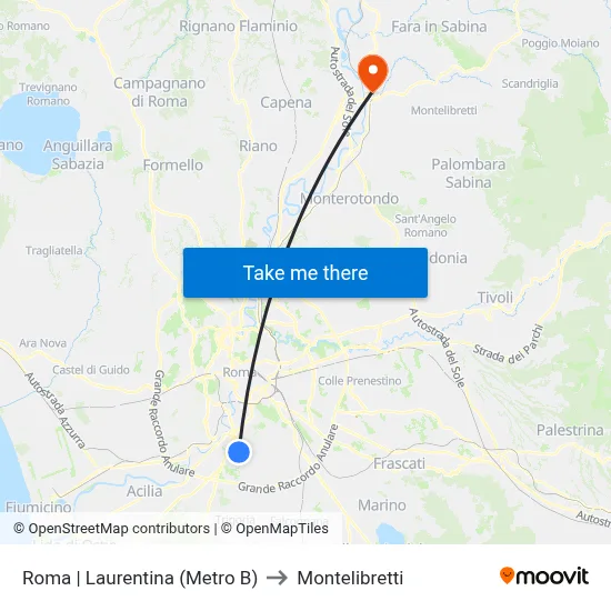 Rome | Laurentina (Metro B) to Montelibretti map