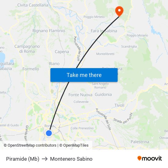 Piramide (Mb) to Montenero Sabino map