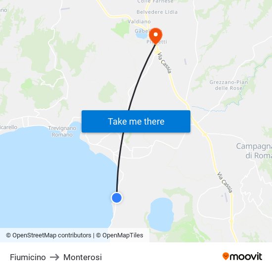 Fiumicino to Monterosi map