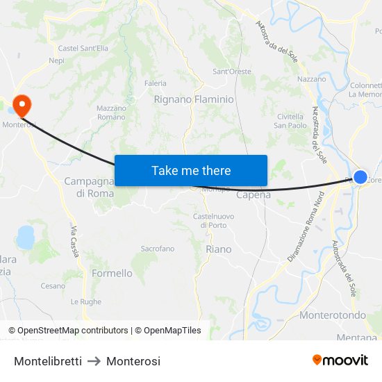 Montelibretti to Monterosi map