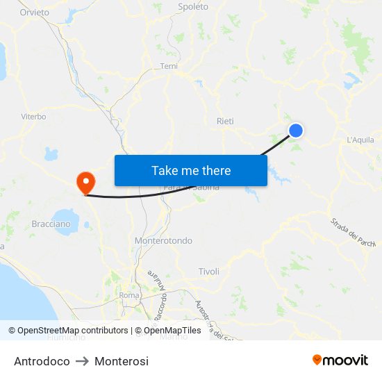 Antrodoco to Monterosi map