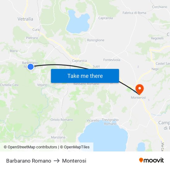 Barbarano Romano to Monterosi map