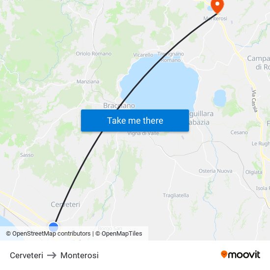 Cerveteri to Monterosi map