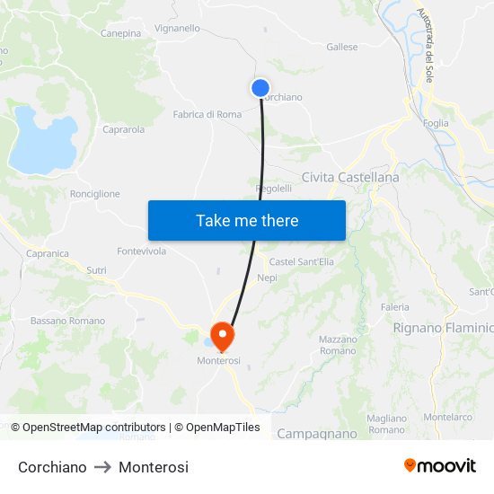 Corchiano to Monterosi map