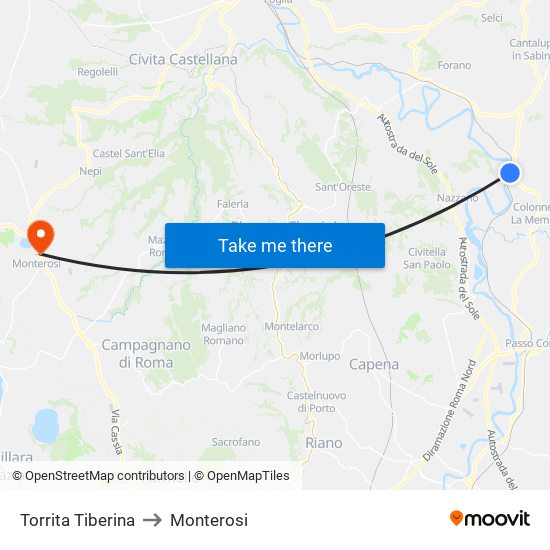 Torrita Tiberina to Monterosi map