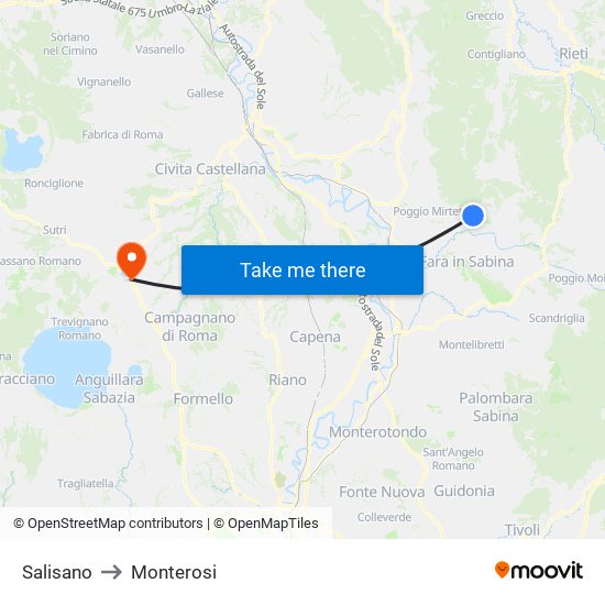Salisano to Monterosi map