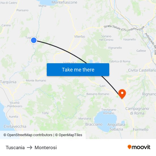 Tuscania to Monterosi map