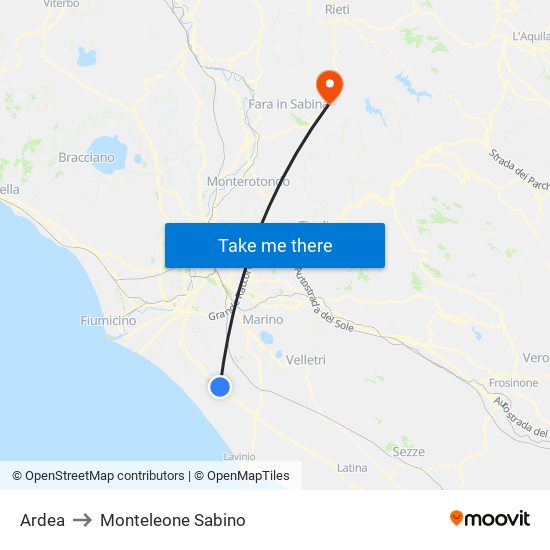 Ardea to Monteleone Sabino map