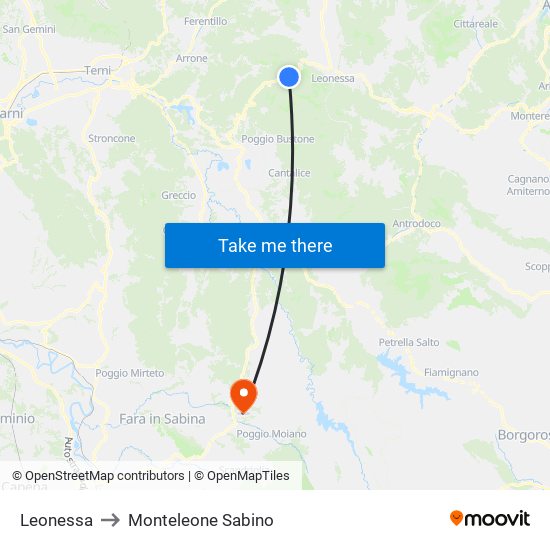 Leonessa to Monteleone Sabino map